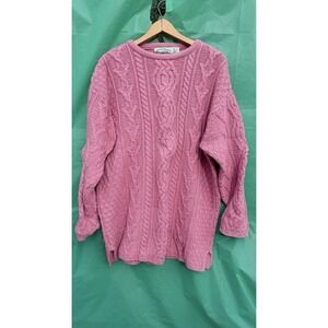 Aran Crafts Ireland Pink Cable Knit Sweater Wool XL Womens